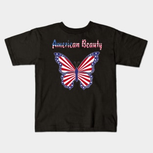 American Beauty Patriotic Red White And Blue Butterfly Kids T-Shirt